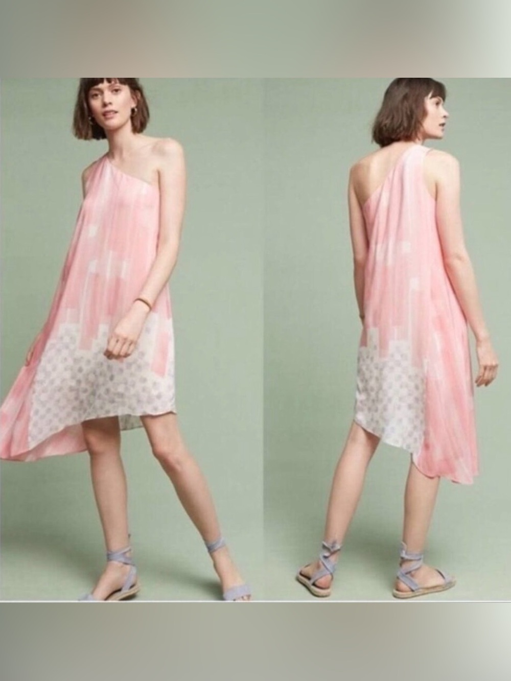 Anthropologie Maeve NWT One-Shoulder Pink Printed Asymmetric Dress - Sz 4